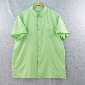 Columbia PFG Mens L Short Sleeve Fishing Shirt‎ Button Down Lite Green Vented
